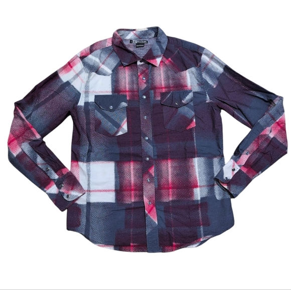 Social Collision Plaid Shirt Red, White, Blue Cowboy Cowgirl Rodeo Western Large - Picture 1 of 12